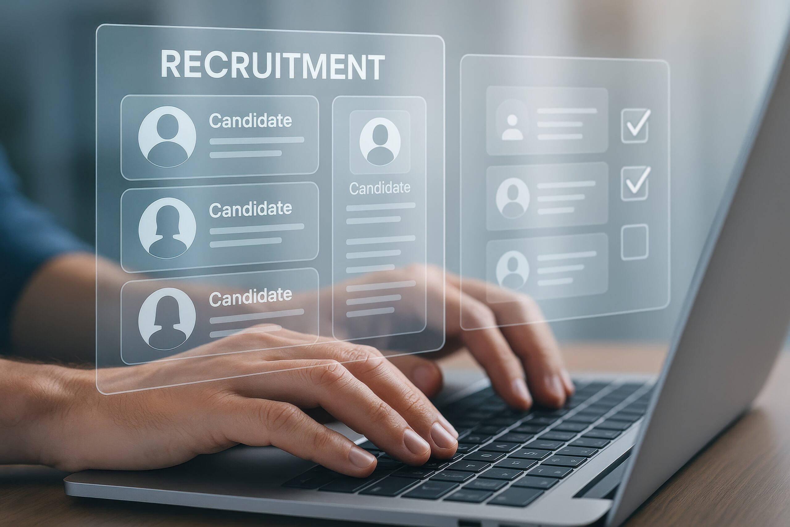 Recruiter using AI tools as a copilot to streamline candidate screening and engagement